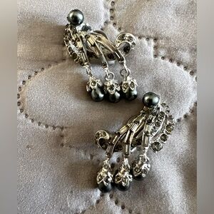 Hollycraft Vintage 1956 Silver and Silver Pearl Earrings with Dangling Beads